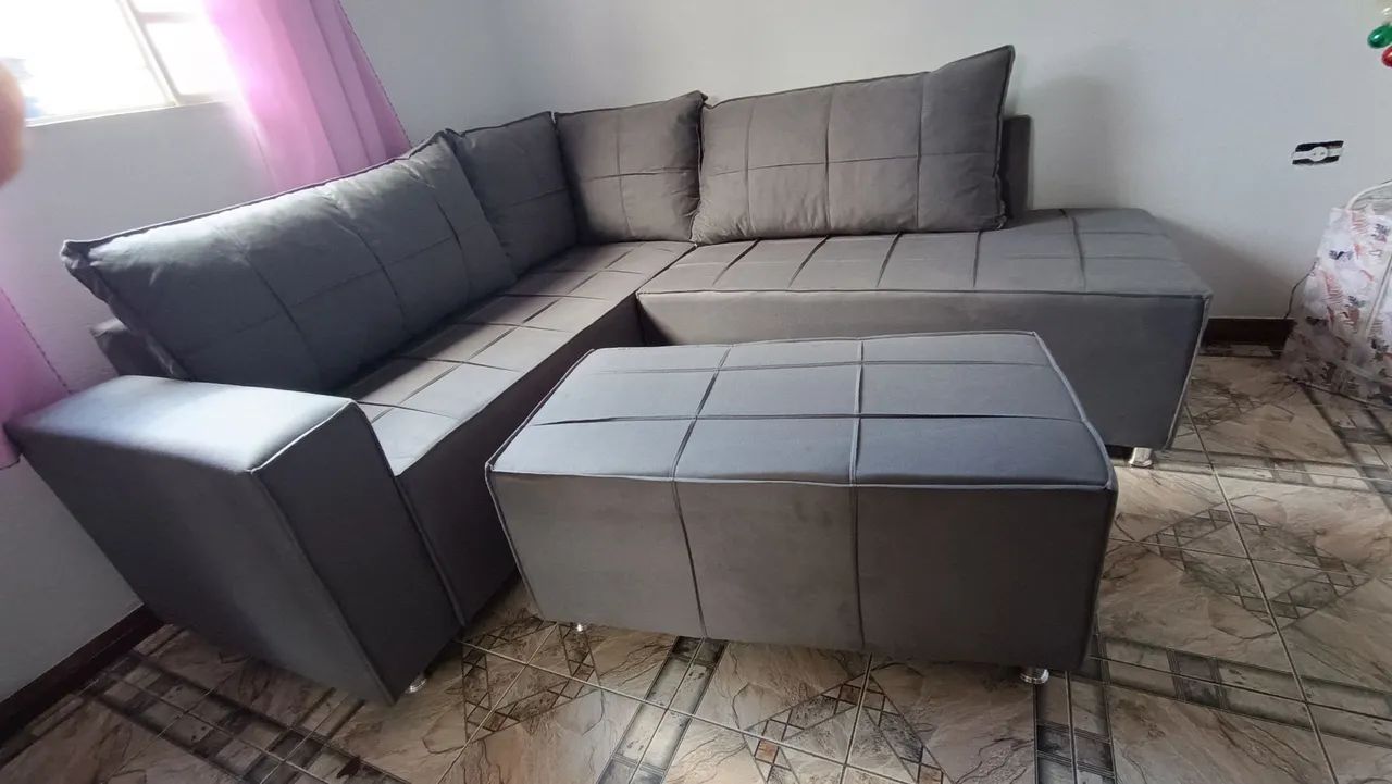 Sofá de Canto Cinza - Novo