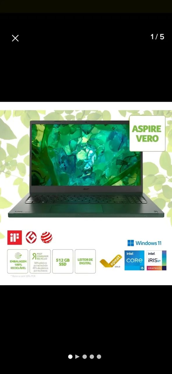 Acer Vero AV15-53P-56HM Intel® Core? i5 - 1335U 15.6" Full HD Intel® Iris® Xe 512 GB SSD 8