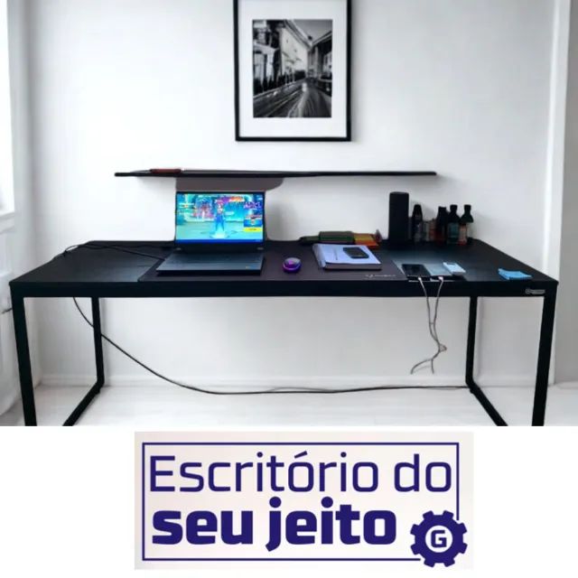 Escrivaninha 1,80m NOVA Mesa Estilo Industrial Multiuso Computador Gamer Notebook Office - Foto 4