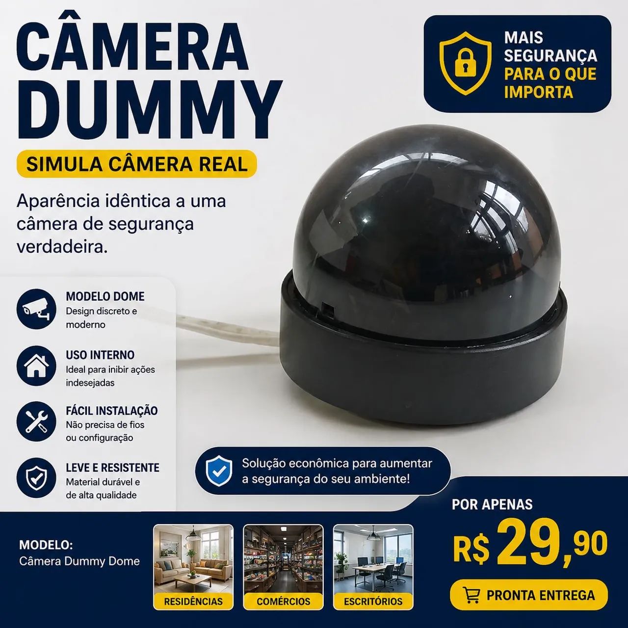 Câmera Dome de Segurança - Design Discreto e Moderno - R$ 29,90
