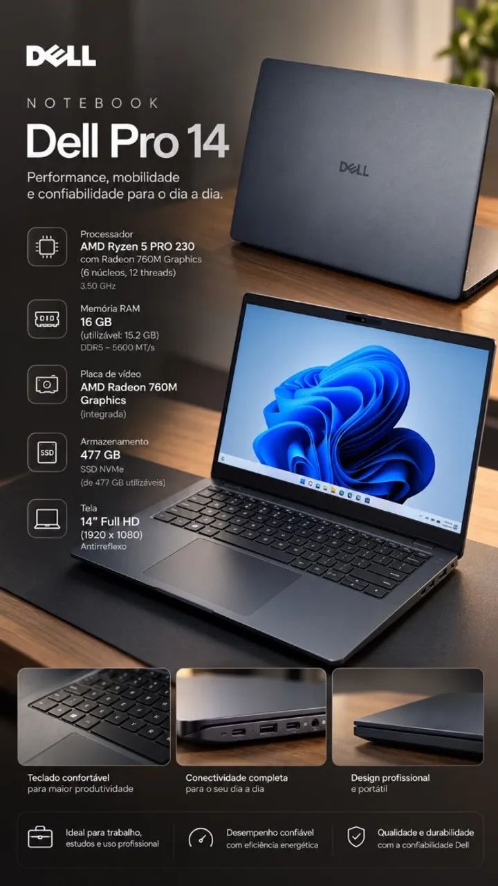 Notebook Dell Pro 14 PC14255 Ryzen 5 PRO 230 - Foto 5
