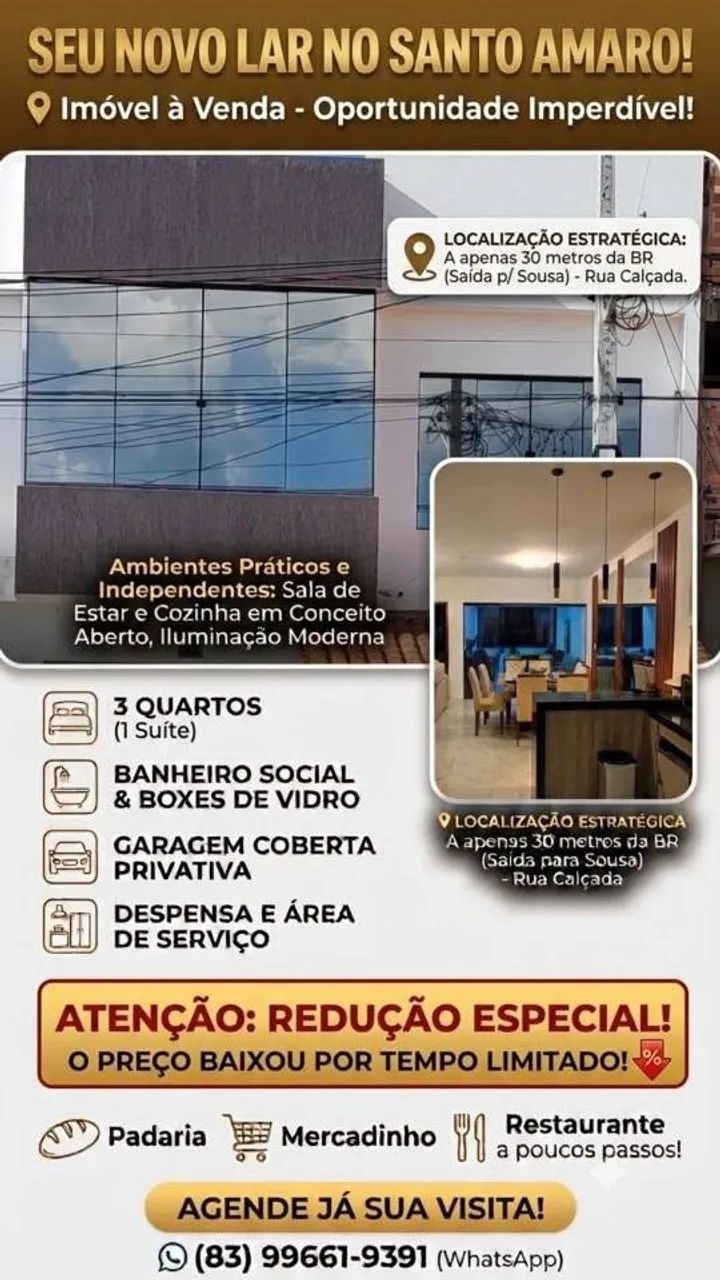 Apartamento de 3 quartos, sendo 1 suite + banheiro social
