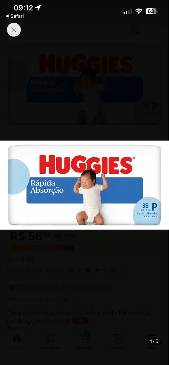 Fralda Huggies TAM P (4 pacotes)