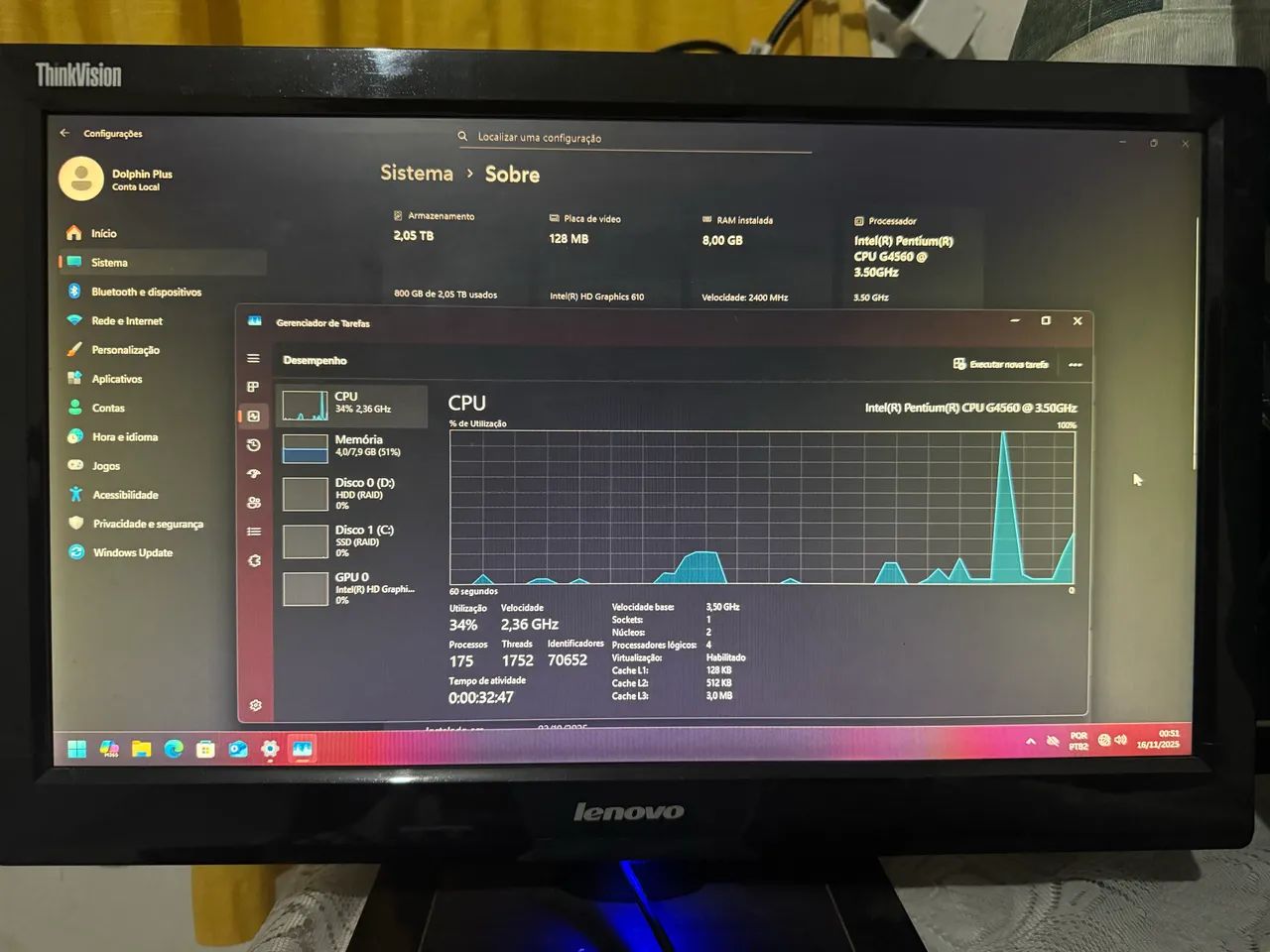 Computador completo Intel Pentium CPU G4560