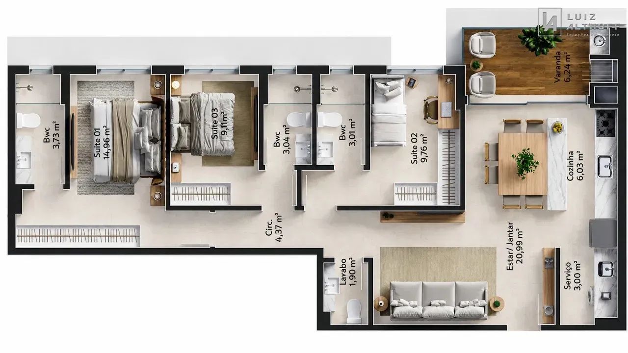 Apartamento com 3 suítes à venda - Pedra Branca, Palhoça/SC - Foto 2