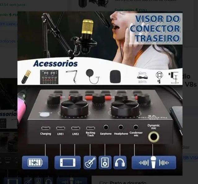Kit Interface Mesa V8 e Microfone Bm 800 Com Braço Articulado - Foto 2
