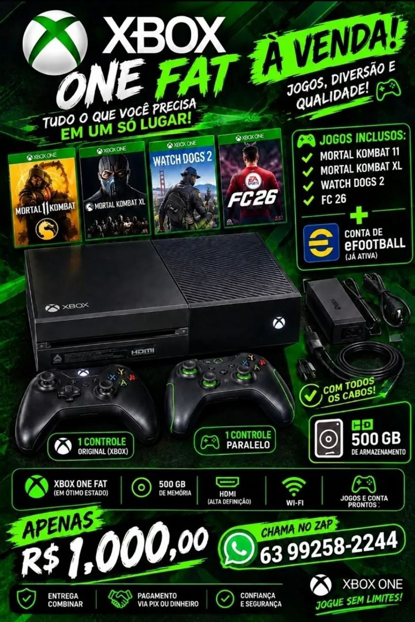 ?XBOX ONE FAT COMPLETO A VENDA  - R$ 1.000