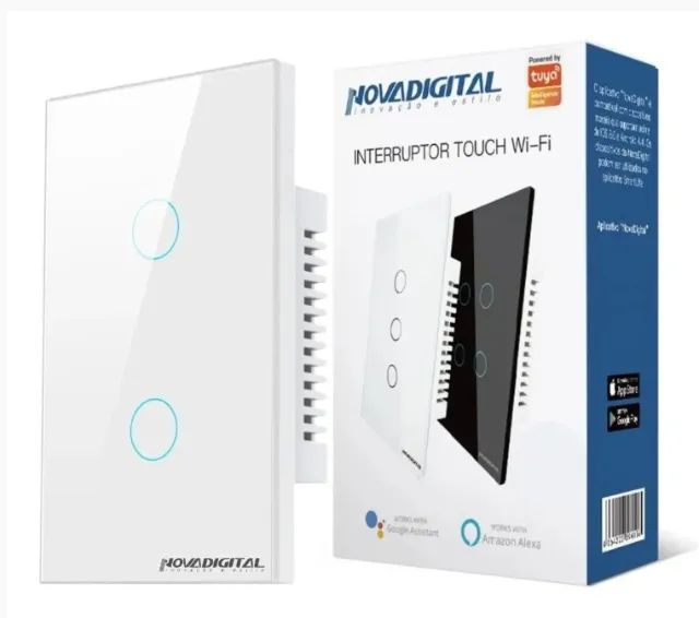 INTERRUPTOR INTELIGENTE TOUCH - BRANCO - WIFI - 2 ACIONADORES - ALEXA E GOOGLE