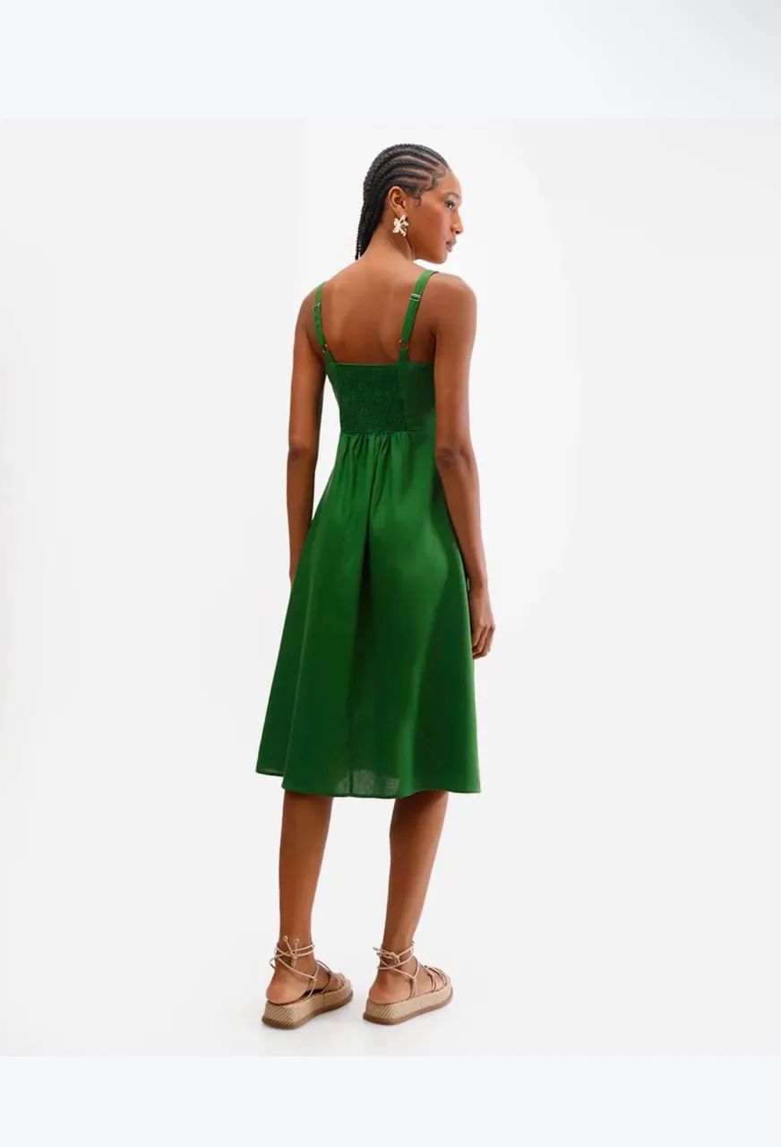 Vestido midi linho verde PP - Foto 2