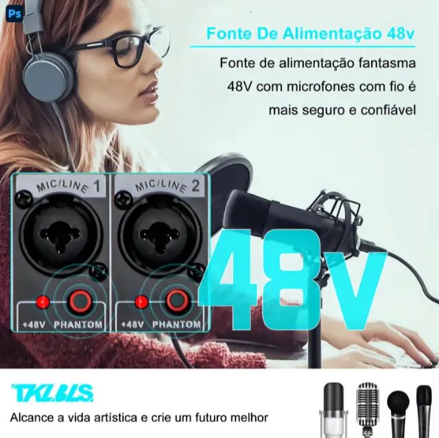 Mesa de Som Profissional L-8 8 Canais, Bluetooth, USB para PC, 48V Phantom e 99 Efeitos T - Foto 5