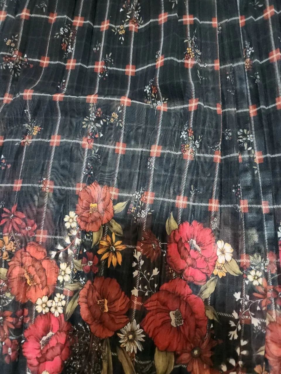 Saia Plissada Xadrez Floral Longa Renner - Foto 3