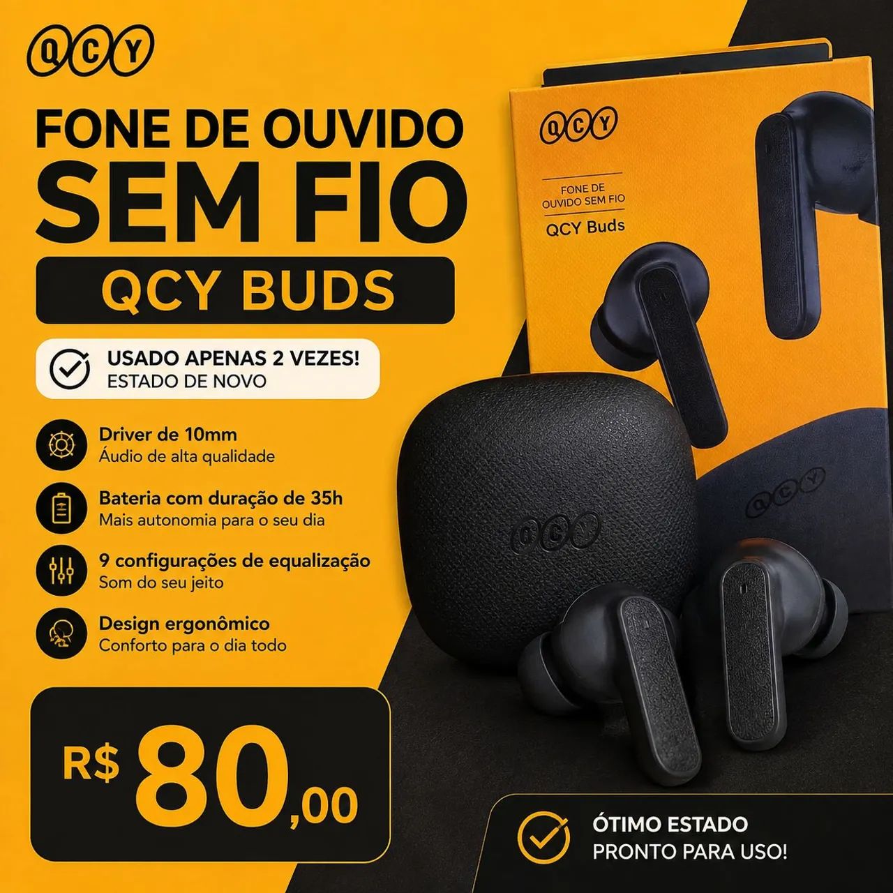 Fone de ouvido Bluetooth QCY Buds  - Foto 3