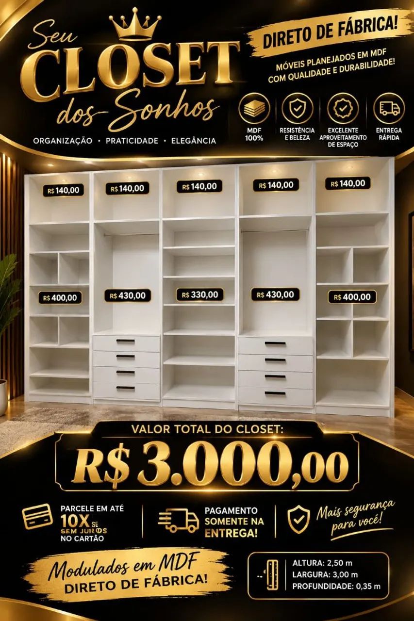 Closet em MDF direto de fábrica! 
