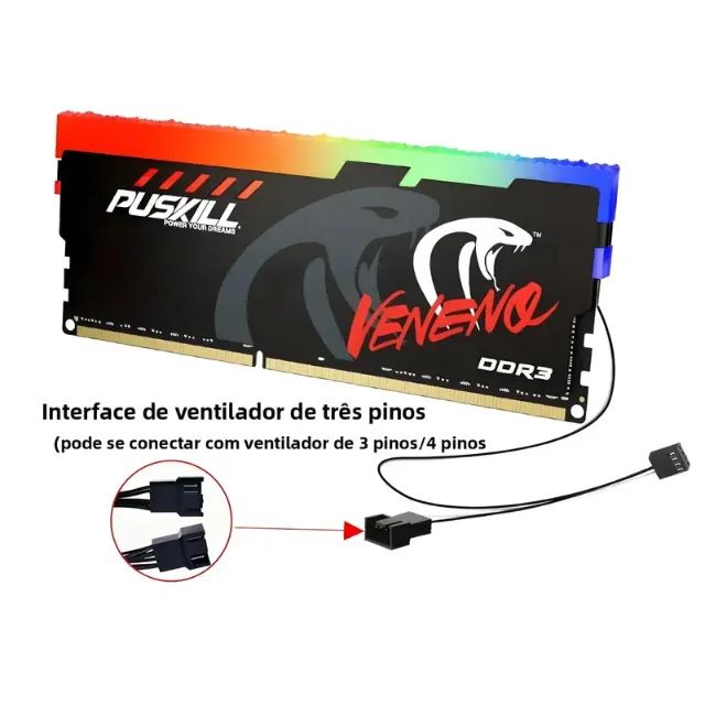 Memória Ram Desktop Puskill Veneno RGB 8gb Ddr3 1600mhz - @LJCEletro - Foto 2