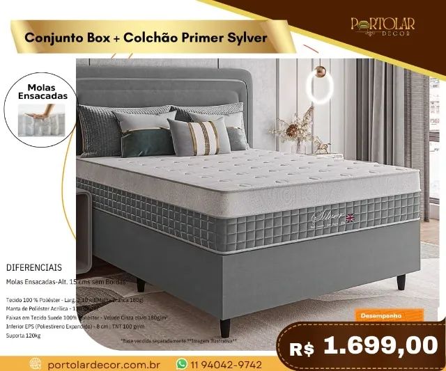 Conjunto Box + Colchão Primer Sylver, a pronta entrega 