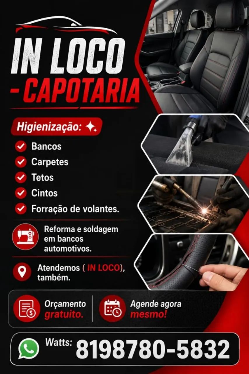 Higienização: bancos, teto, cintos e carpetes.