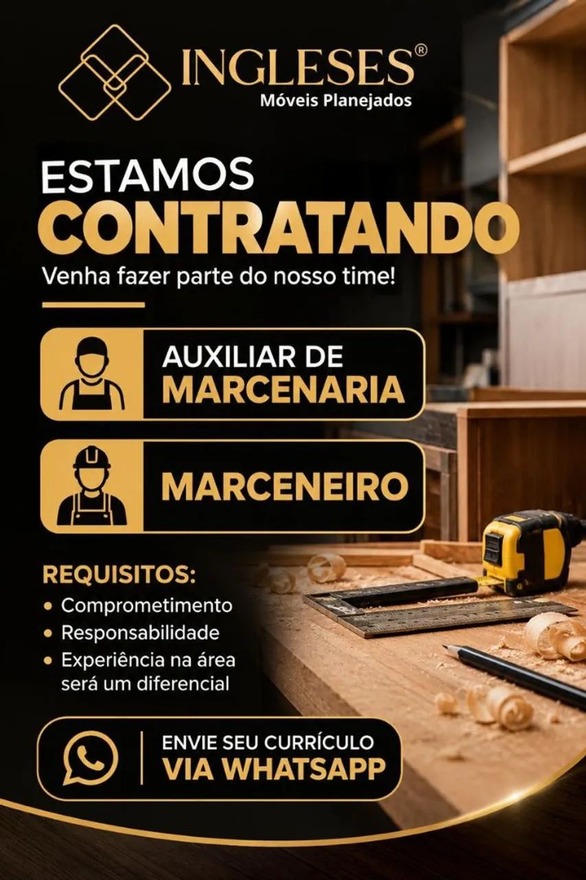 Vaga para marceneiro e auxiliar