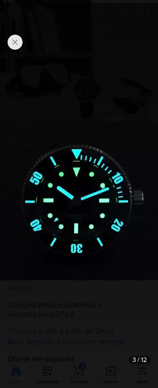 Relogio mergulho san martin solar vs37 1000m