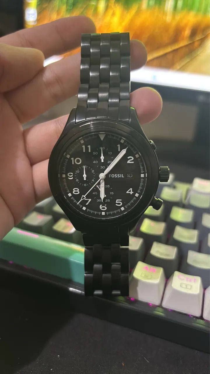 Relógio Fossil Compass Chronograph JR1439 Original Preto Aço