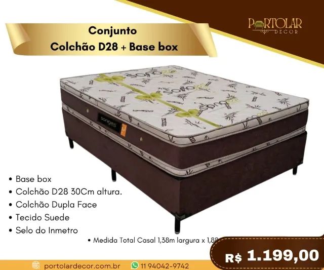 Conjunto Colchão D28+ Base Box, a pronta entrega 