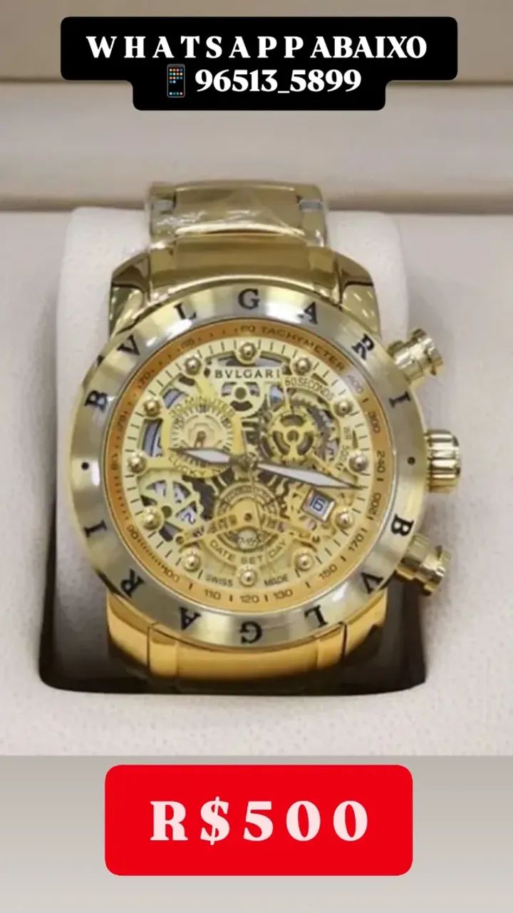 Relógio BVLGARI SKELETON TODO DOURADO PREMIUM - Foto 4