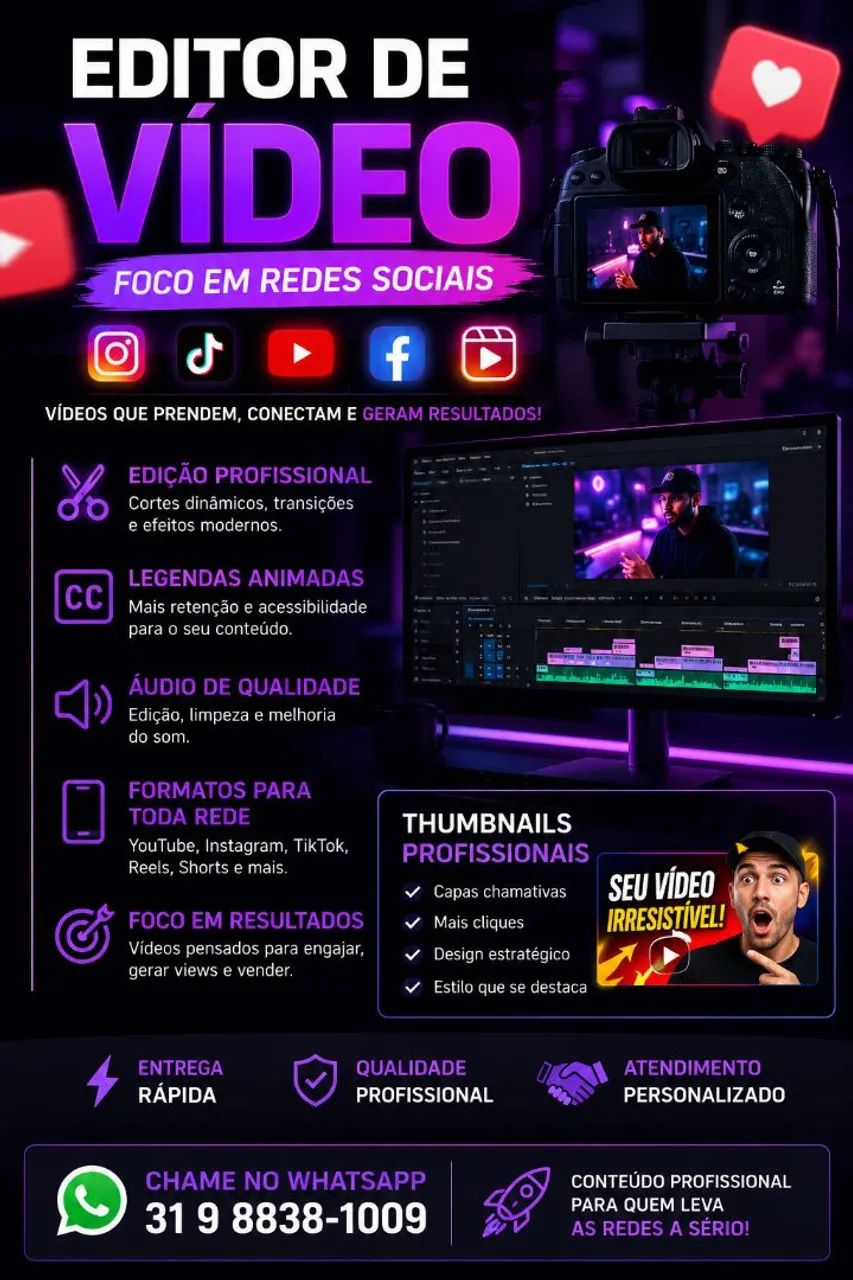 Editor de vídeo com experiência comprovada 