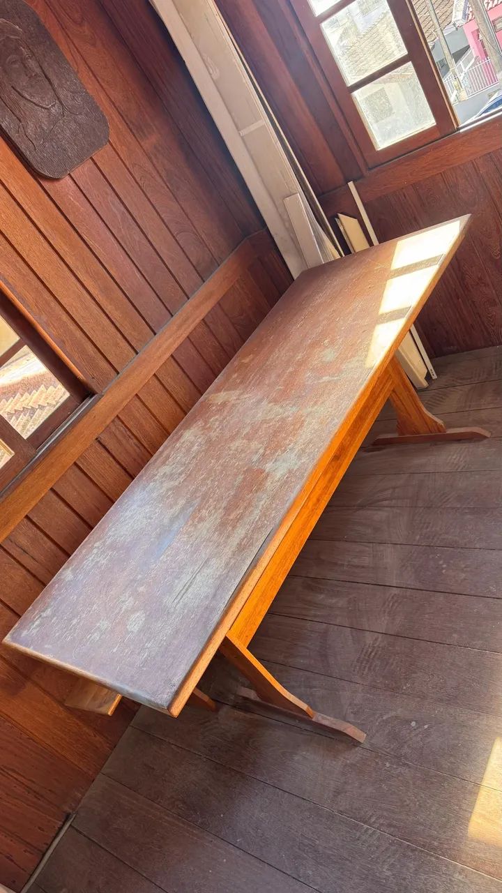 Mesa de Madeira Rústica com Banco - Ideal para Rancho, Chalé ou Churrasco - Foto 2