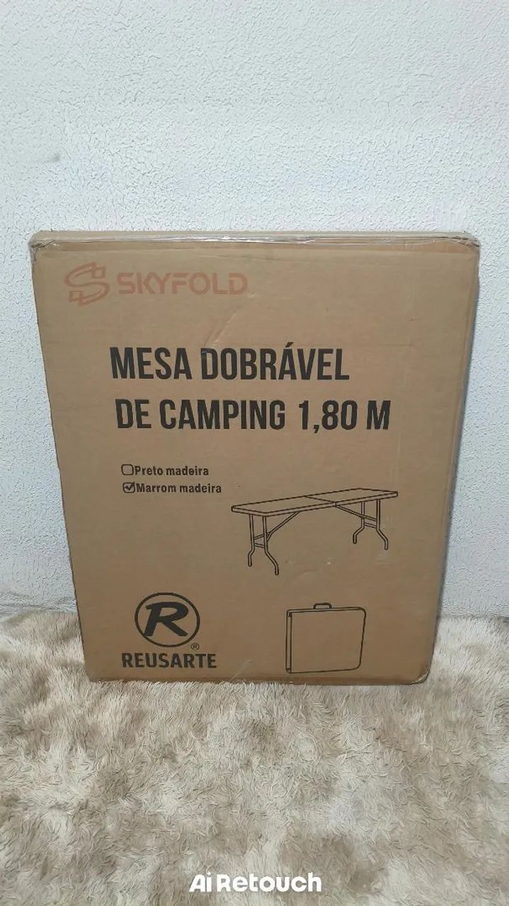 Mesa dobrável marrom nova na caixa  - Foto 2