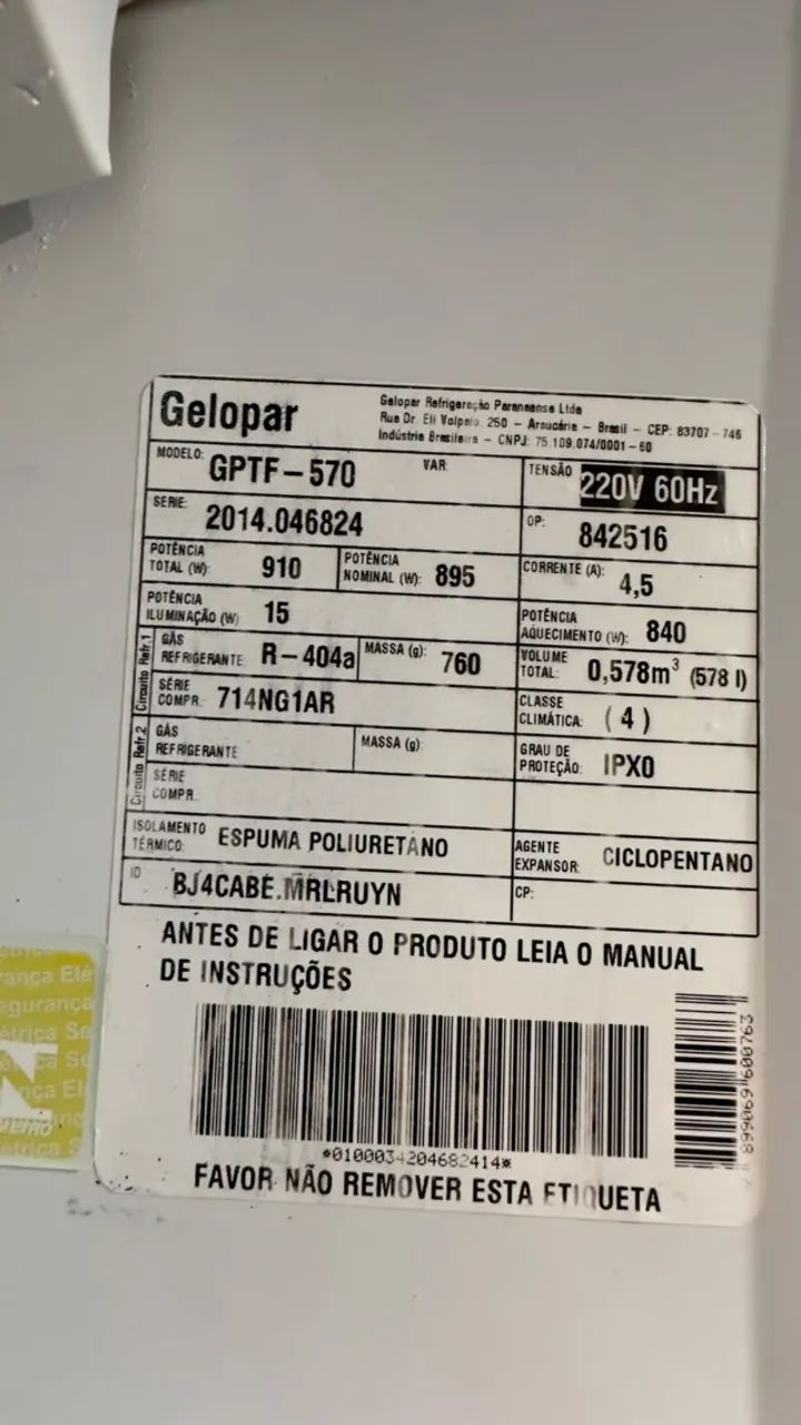 Freezer Gelopar GPTF-570 - Refrigerador/Expositor 578L
