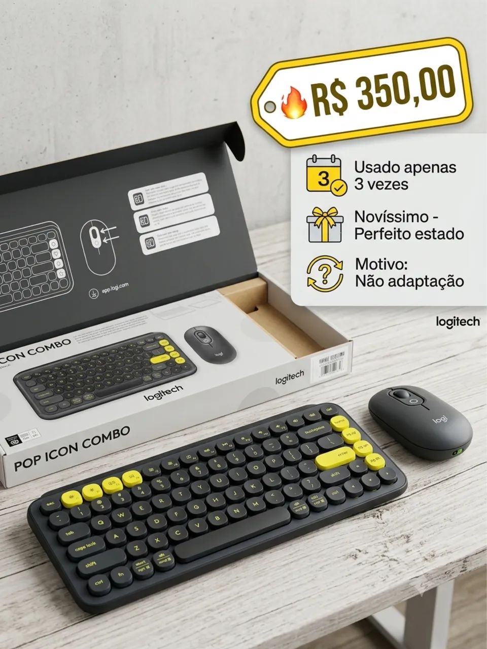 Combo Logitech Teclado e Mouse Pop Icon - Foto 5
