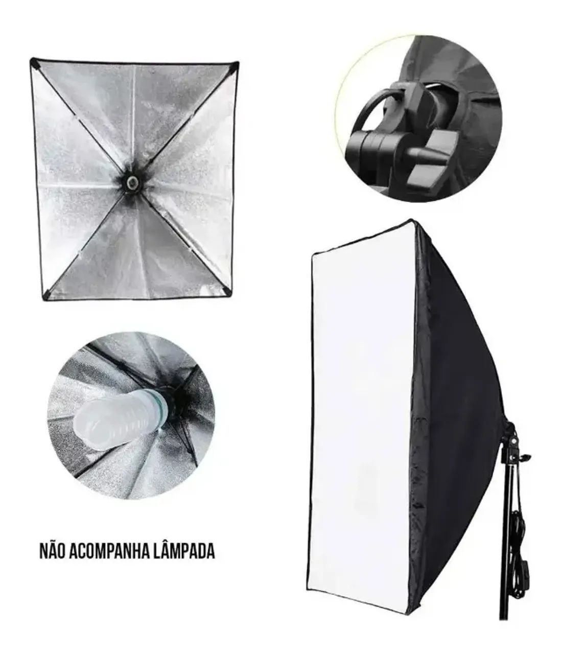 Kit Luz Softbox 50x70 Cm Contínua + Tripé 2m E27 Estúdio - Foto 4