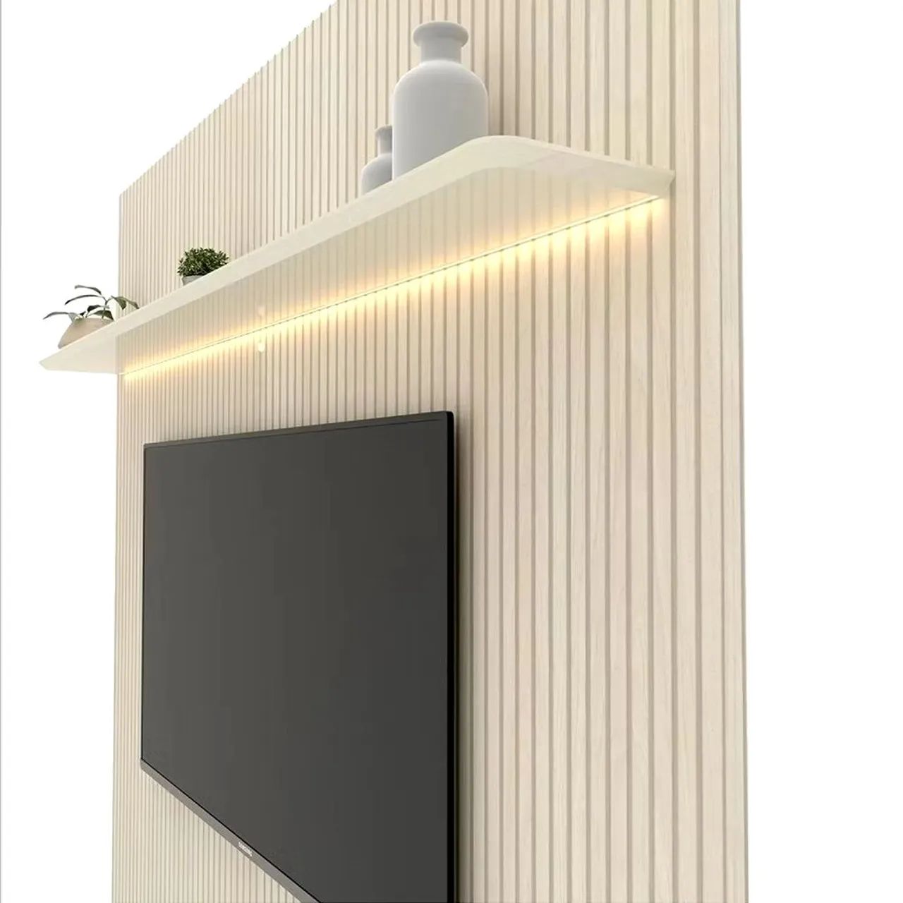Painel para TV até 90 Polegadas com LED 100% MDF 224cmx250cm Impressão Ripada com Gaveta - Foto 5