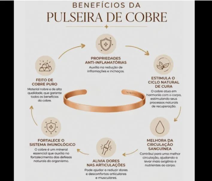 Pulseira de cobre natural artesanal ajustável  - Foto 5