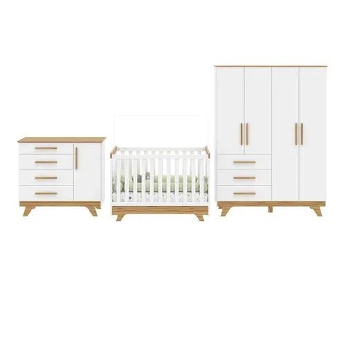 Berço + cômoda + Guarda-roupa infantil retrô branco