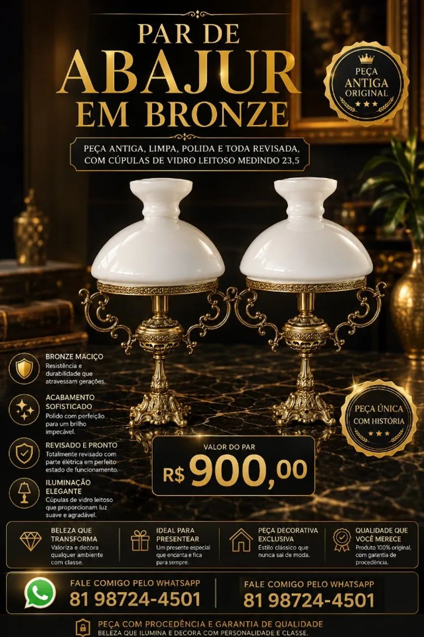 PAR DE ABAJUR EM BRONZE