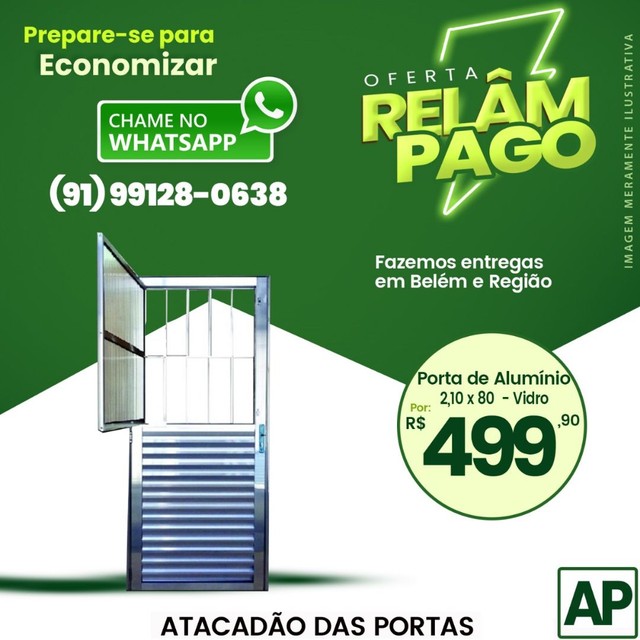 Porta de Alumínio com vidro e grade - 80 cm