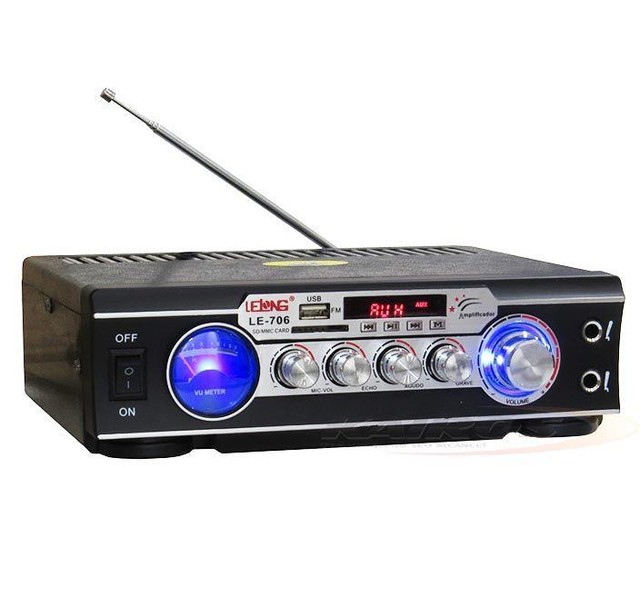Amplificador Áudio Stereo Bluetooth Le-706 Karaokê Fm Mp3 Bivolt 110-220V 