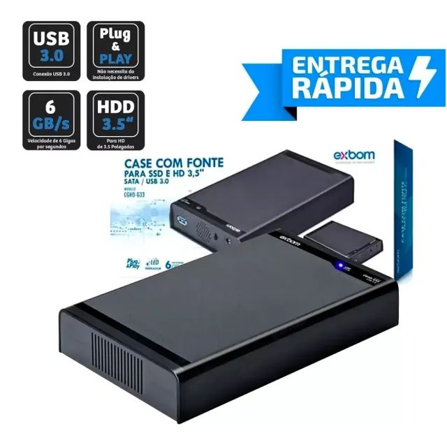 Case Hd Ssd Externo com Fonte Sata 3.5 Usb 3.0 Pc Desktop Led - Foto 2