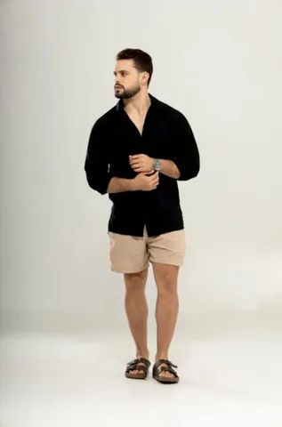 Camisas masculinas de botão manga longa lisas 