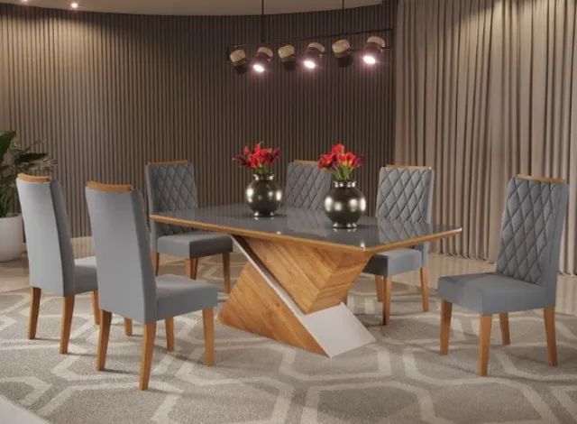 sala mesa jantar com 6 cadeiras 180x90 cm