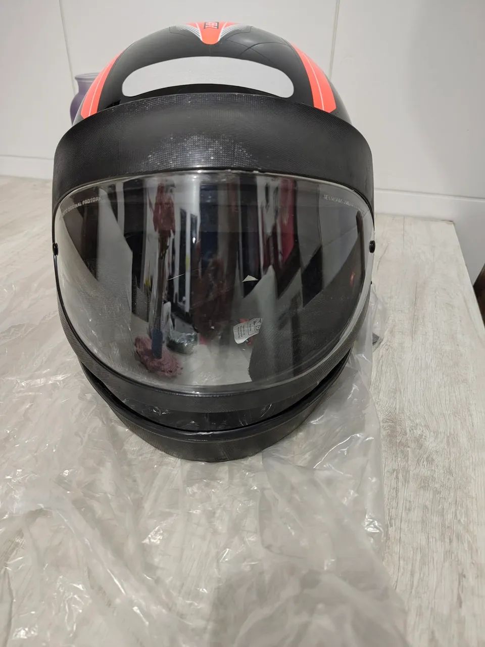 Capacete Moto - Preto com Laranja Novo