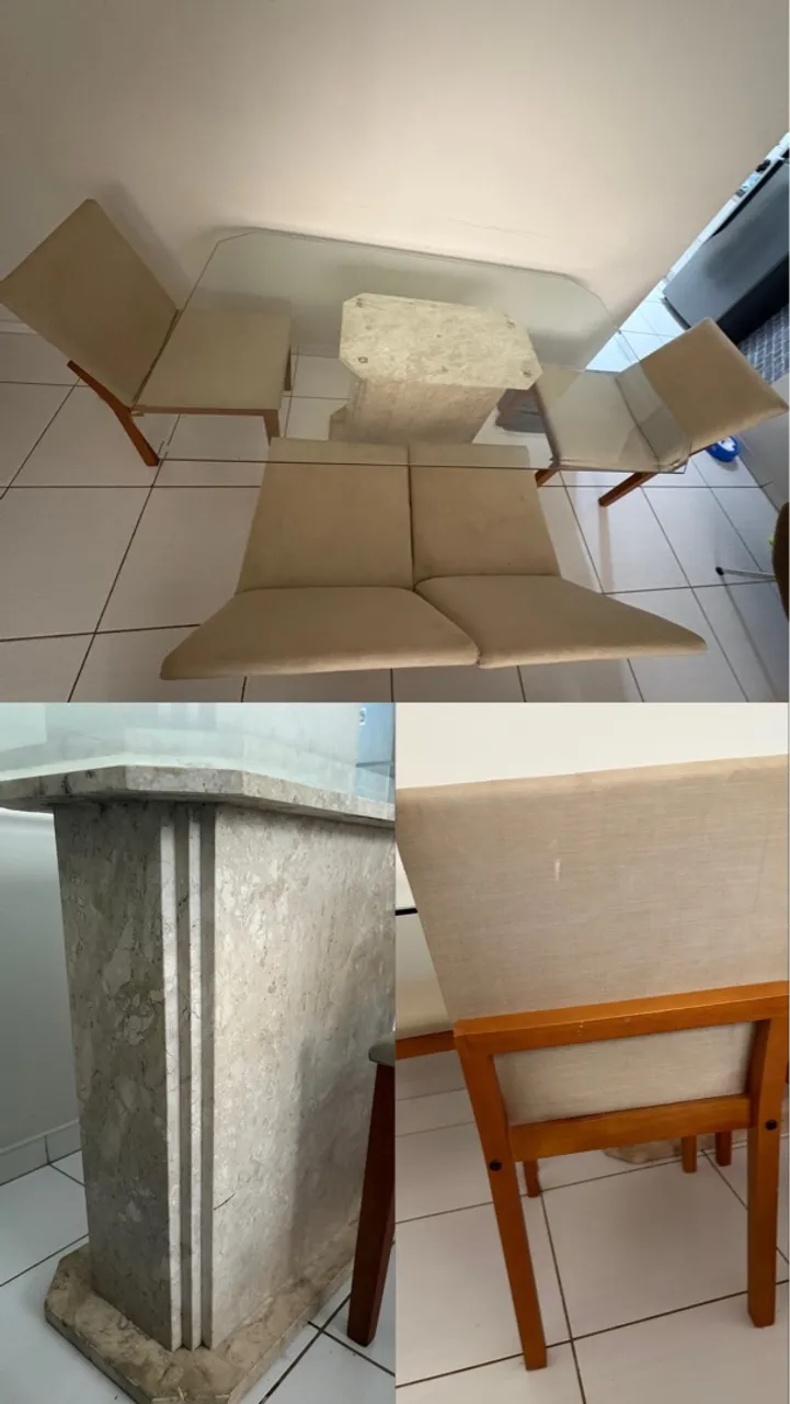 Mesa com 4 cadeiras - Pé de mármore (lugar para 6)