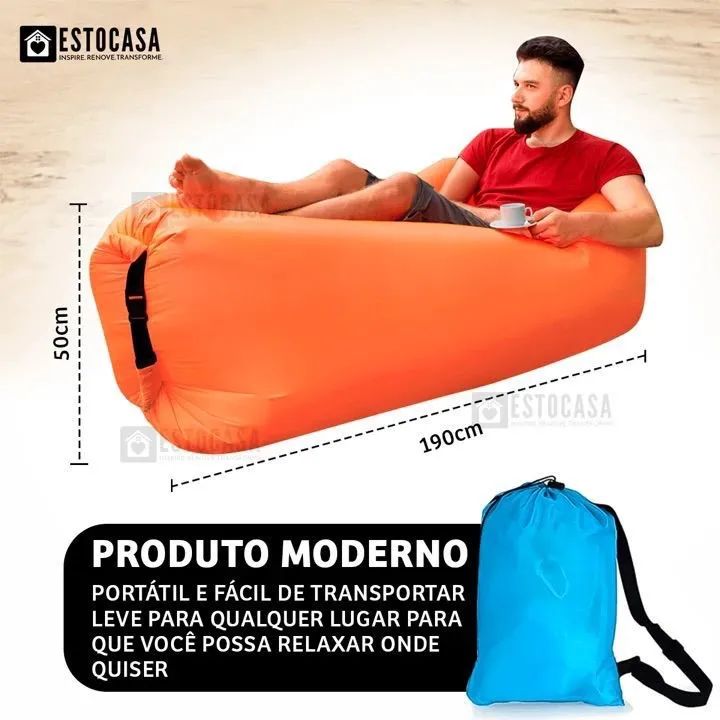 Sofá Inflável Portátil para Camping e Praia - Vermelho - Foto 3