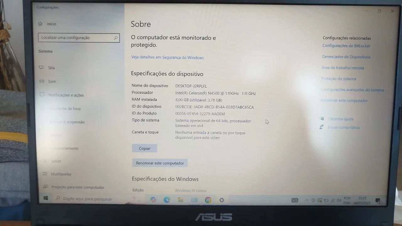 Notebook Asus com Intel Celeron N4500