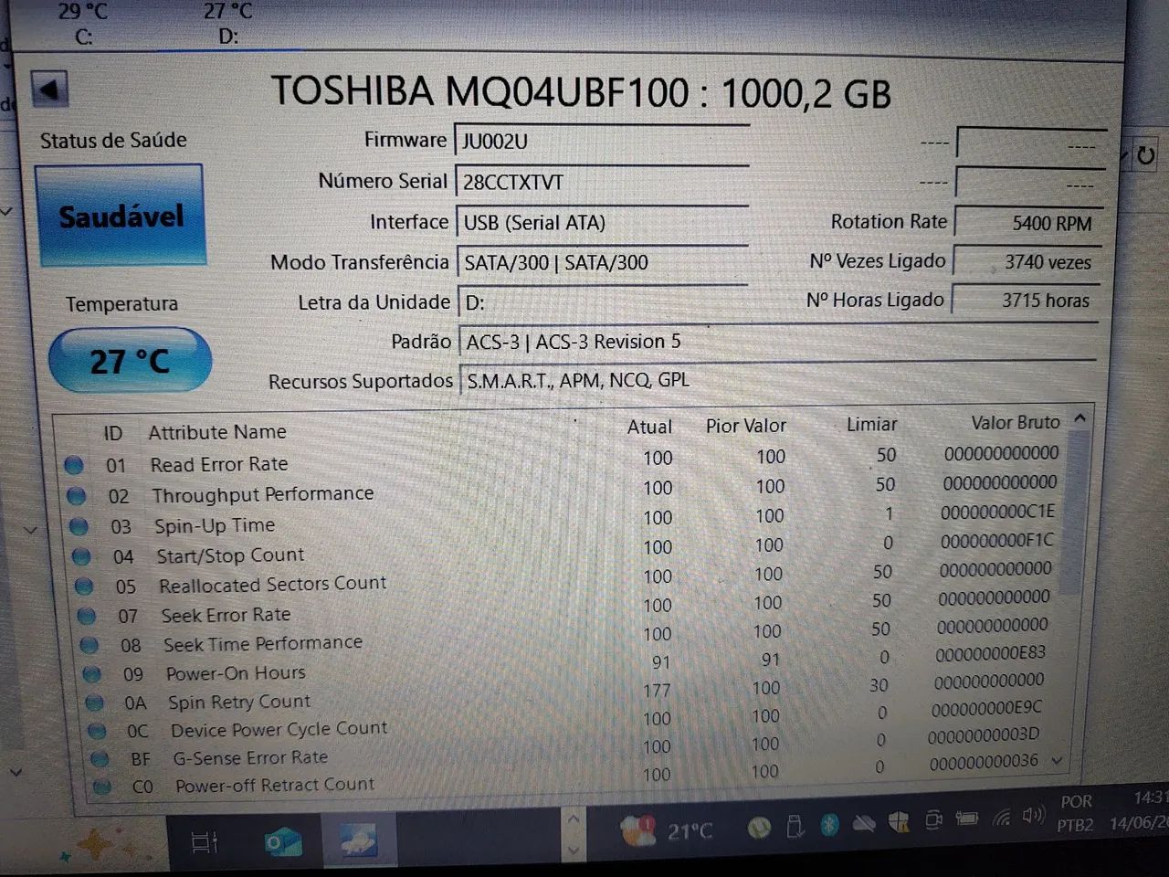 HD Externo Toshiba 1TB - Cabo USB 3.0 - 100 % Saudável  - Foto 5