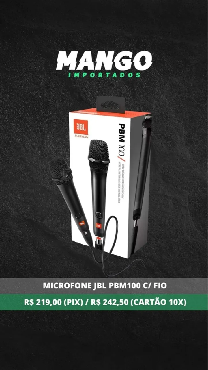 Microfone JBL PBM100 com Fio - Novo