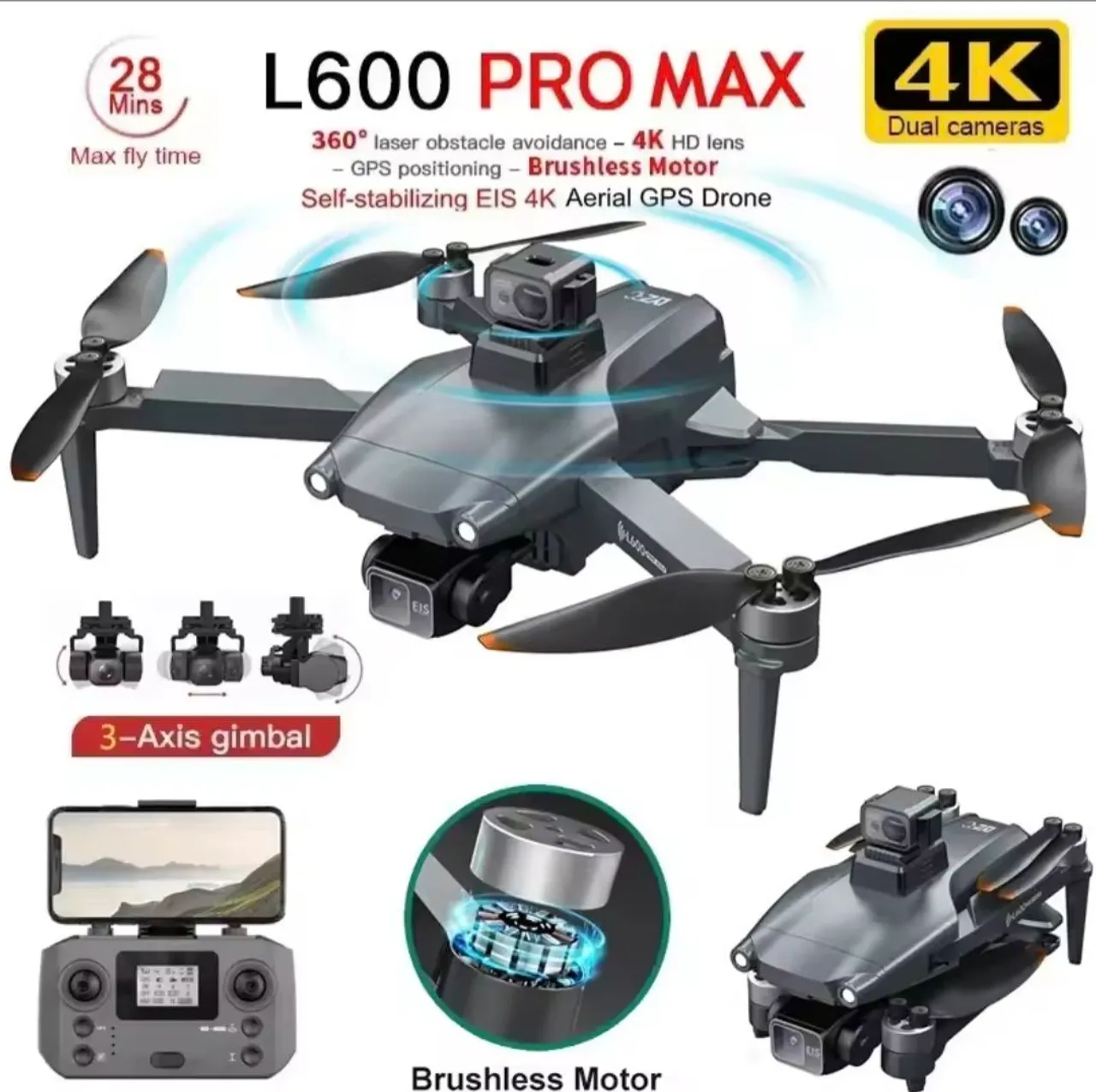 Drone L600 PRO MAX 4K - GPS, e Gimbal 3 eixos