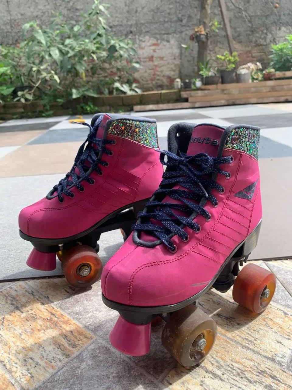 Patins Roller Quad Rosa +botinha rosa