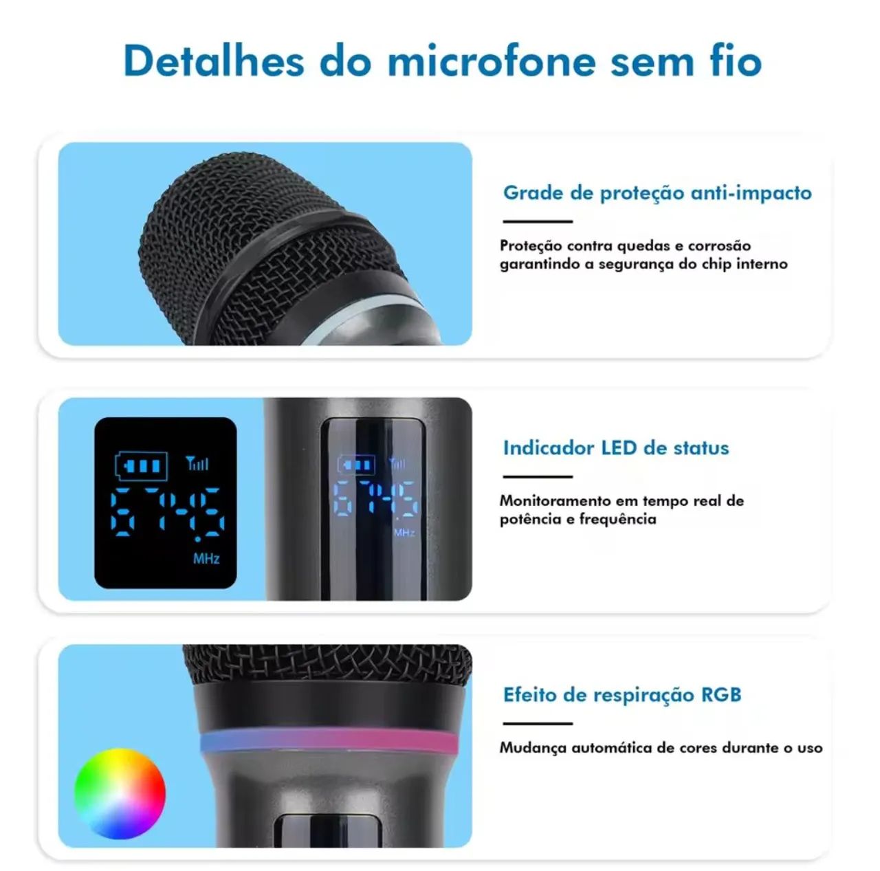 Microfone Sem Fio Duplo UHF Recarregável  - Foto 4