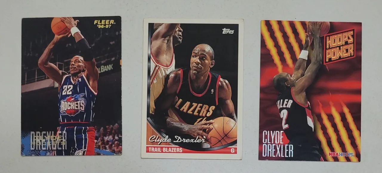 LOTE COM 5 Cards NBA Clyde Drexler - All Star, Portando Trail Blazers, Houston Rockets - Foto 3